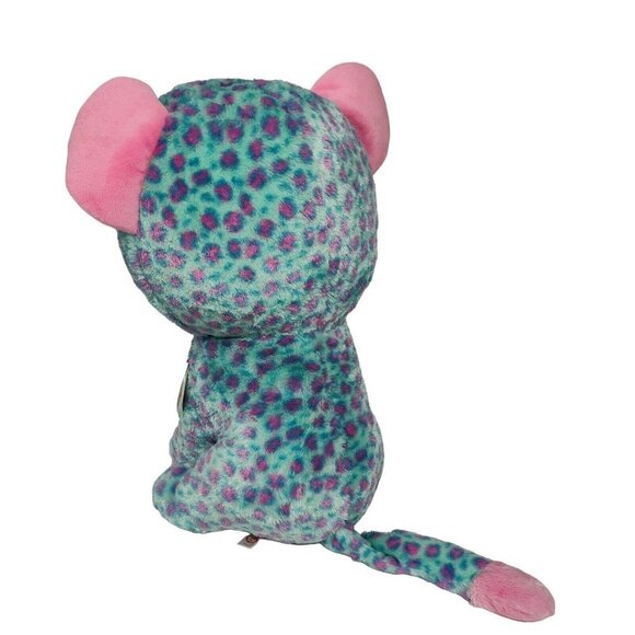 TySilk Beanie Boos Sydney for Claires Blue Spotted Leopard Cat Glitter Eye 16" - Picture 7 of 14